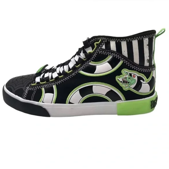 🐍Beetlejuice High-Top Sneakers Black Green Men’s Lace-Up Shoes Size 8